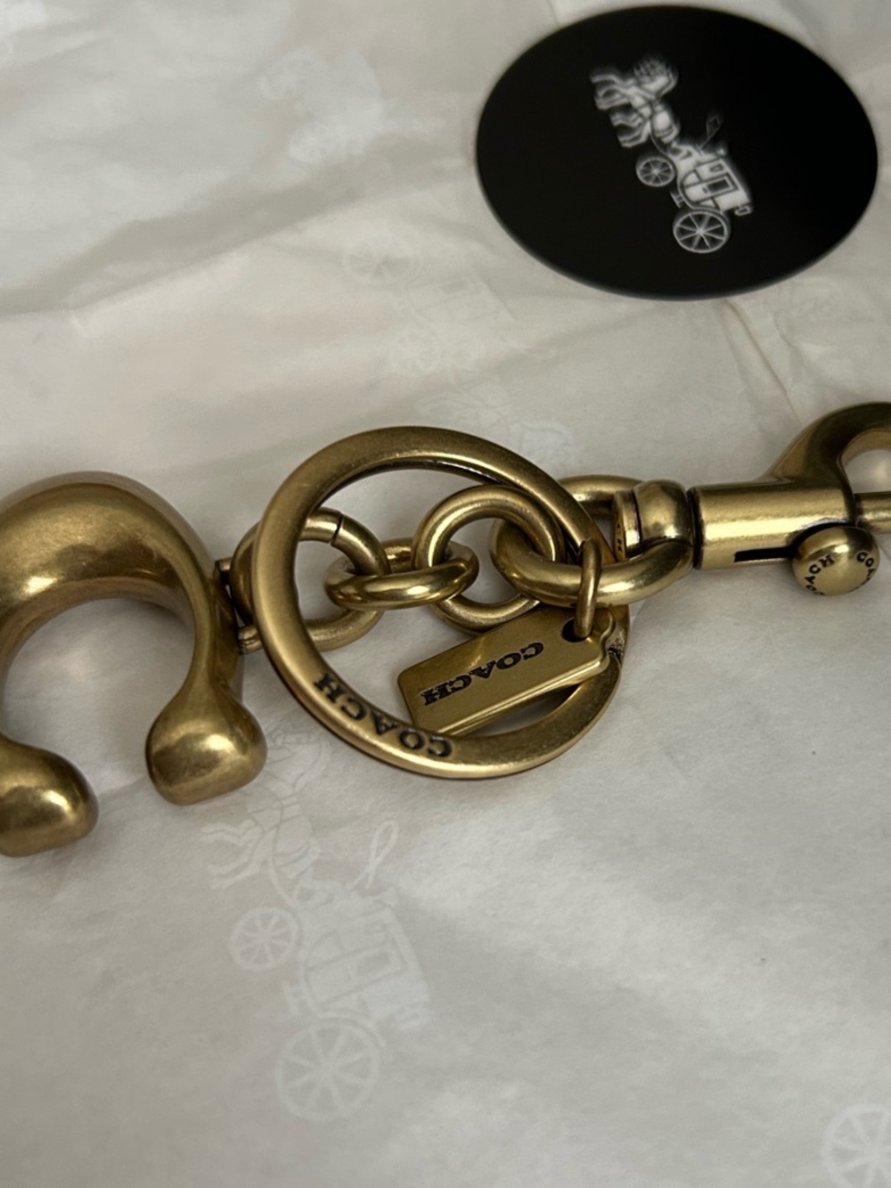 Coach Gold-Tone Brass C Charm Key Holder Charm- Includes Coach Gift Box - Picture 5 of 17